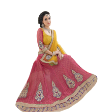 Triveni Superb Pink Colored Border Worked Net Jacquard Lehenga Choli